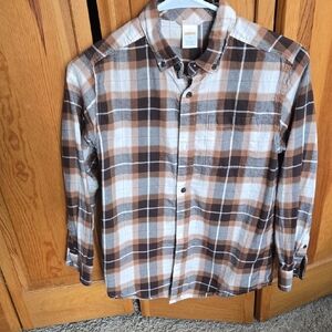 Gymboree Boys Tan and Brown Plaid Shirt